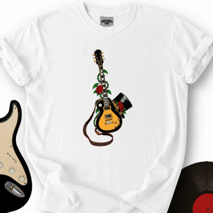 Printify T-Shirt S / White Guitar Top Hat T-Shirt