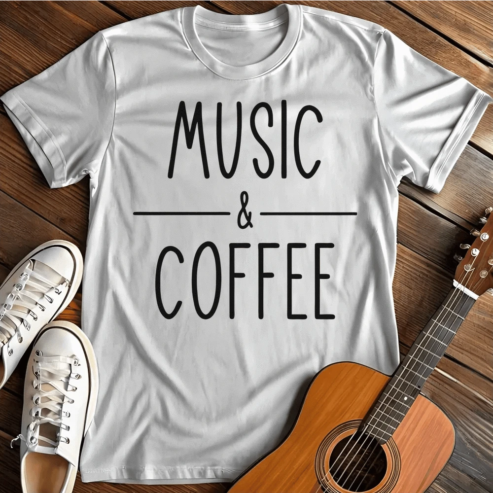 Printify T-Shirt S / White Music And Coffee T-Shirt
