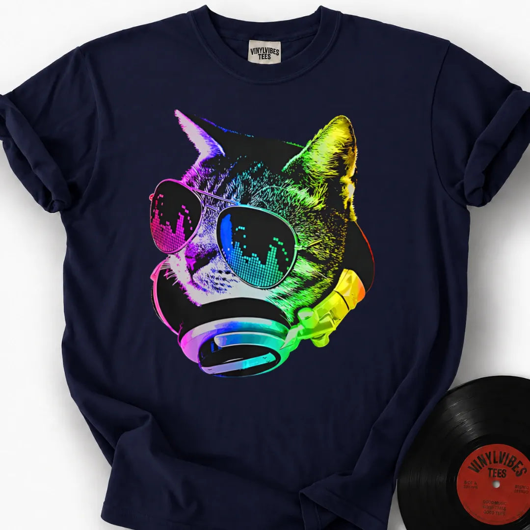 Printify T-Shirt True Navy / S Music Cat Premium T-Shirt