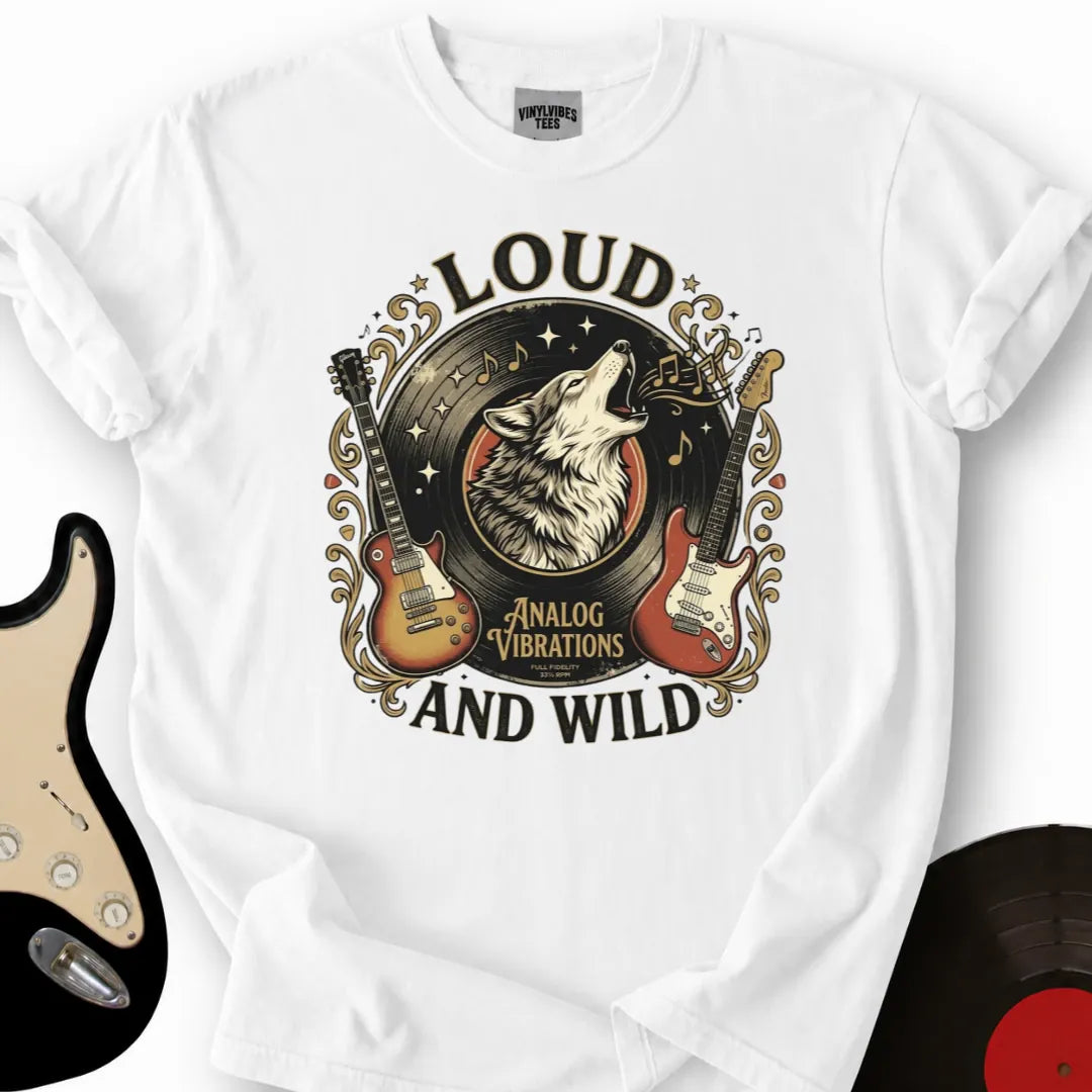 Printify T-Shirt White / S Analog Vibrations Wolf T-Shirt