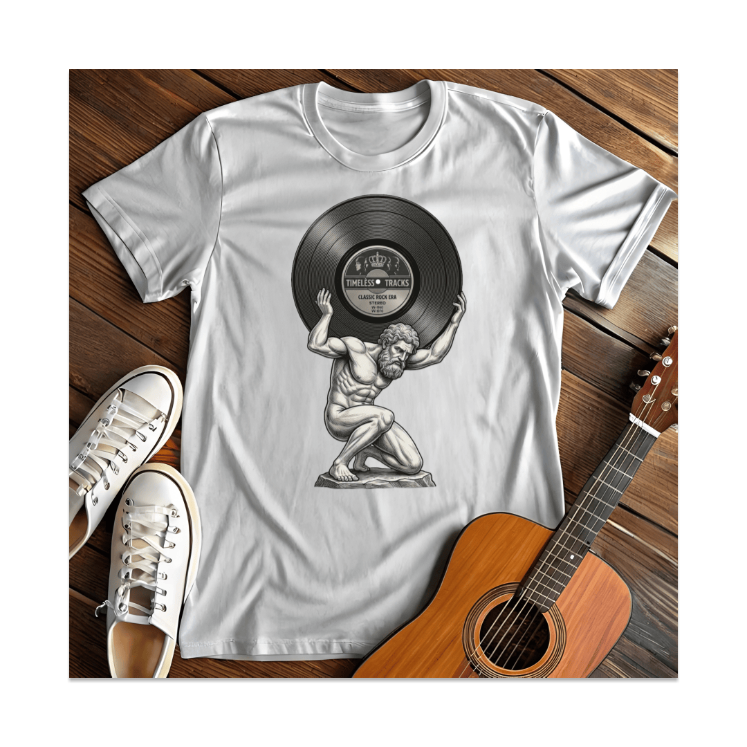 Printify T-Shirt White / S Atlas Holding Timeless Tracks Vinyl T-Shirt (1)