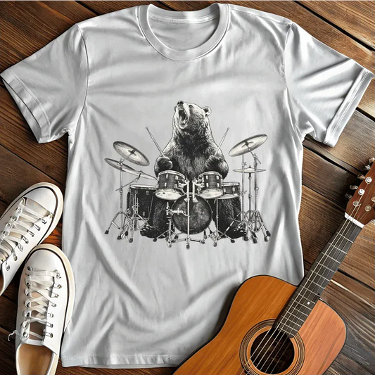 Printify T-Shirt White / S Bear Drummer T Shirt