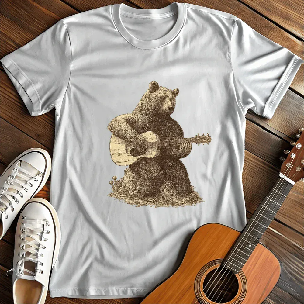 Printify T-Shirt White / S Bear Guitar T Shirt