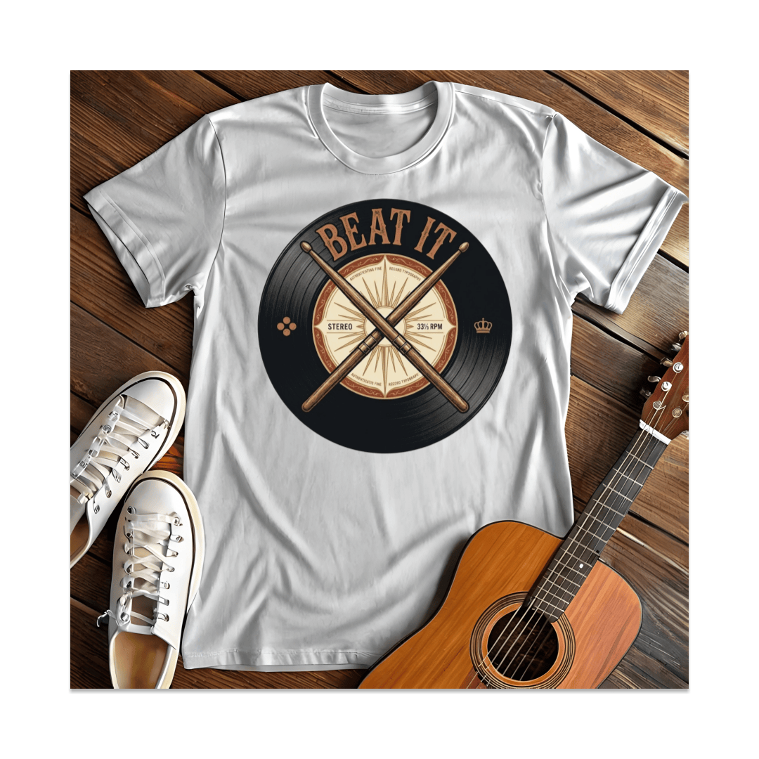 Printify T-Shirt White / S Beat It Drumsticks Record T-Shirt