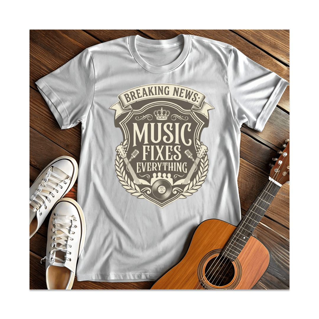 Printify T-Shirt White / S Breaking News Music Fixes Everything T-Shirt