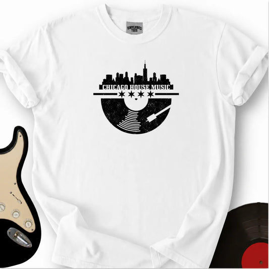 Printify T-Shirt White / S Chicago House Skyline Vinyl T-Shirt