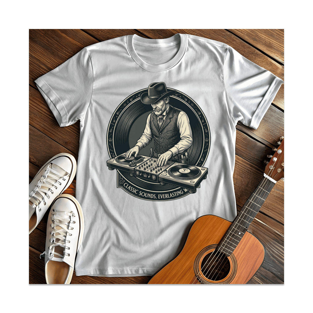 Printify T-Shirt White / S Cowboy Turntable DJ T-Shirt