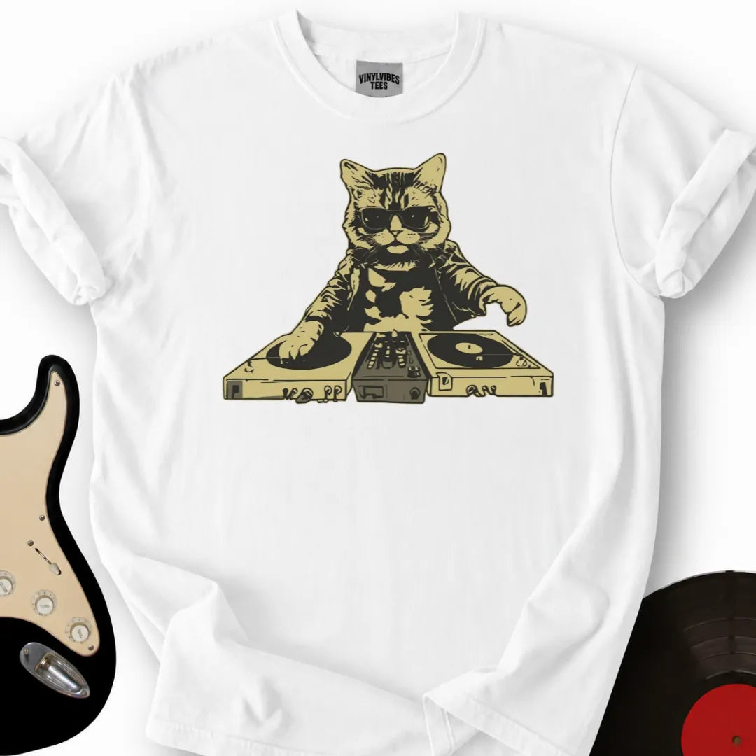 Printify T-Shirt White / S DJ Cat T-Shirt