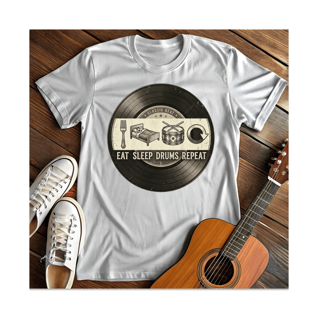 Printify T-Shirt White / S Eat Sleep Drums Repeat T-Shirt