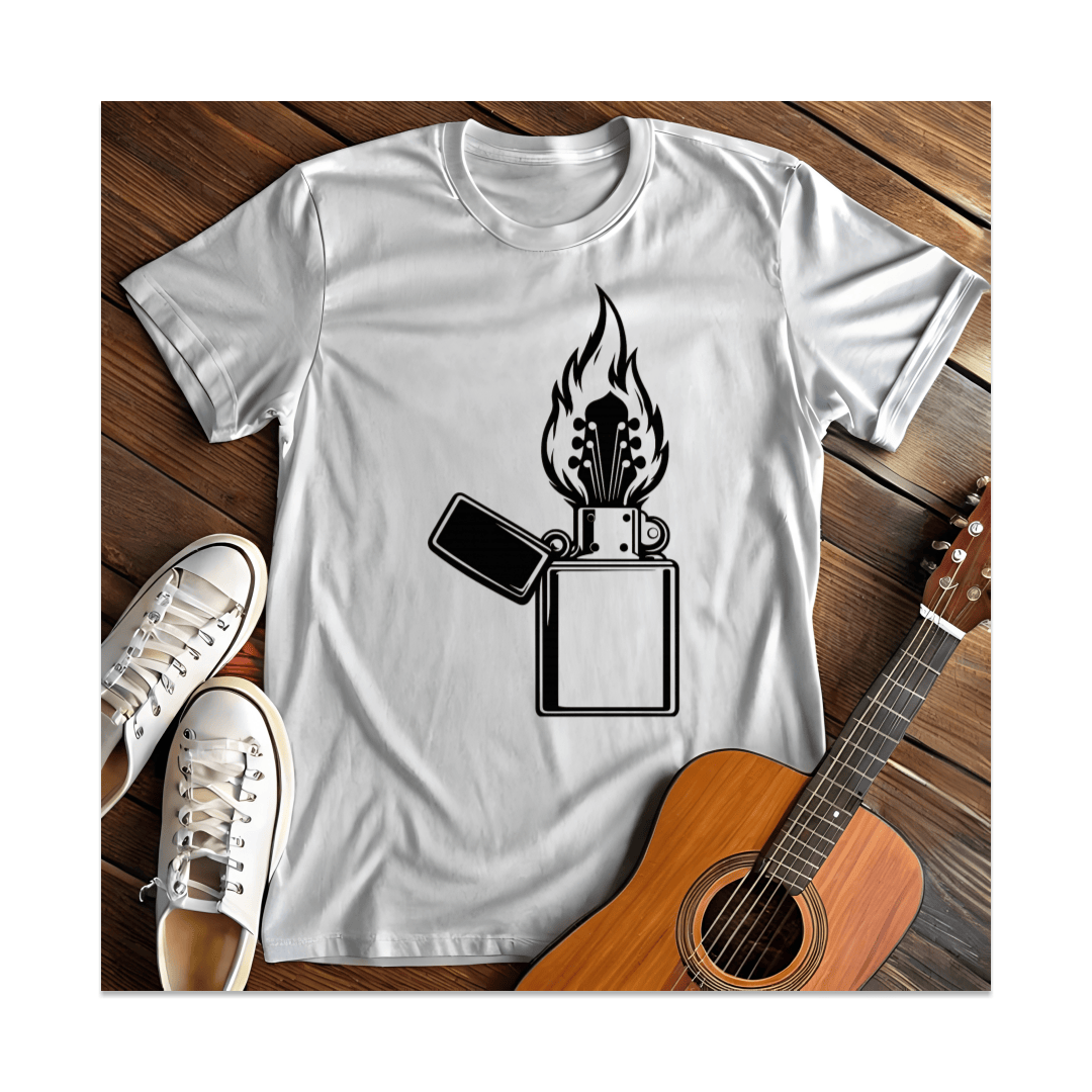 Printify T-Shirt White / S Flaming Guitar Lighter T-Shirt