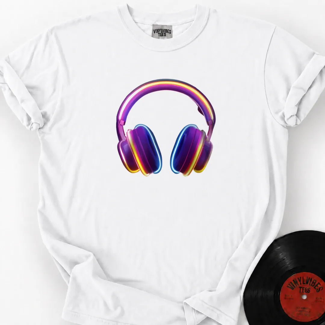 Printify T-Shirt White / S Glowing Headphones Premium T-Shirt