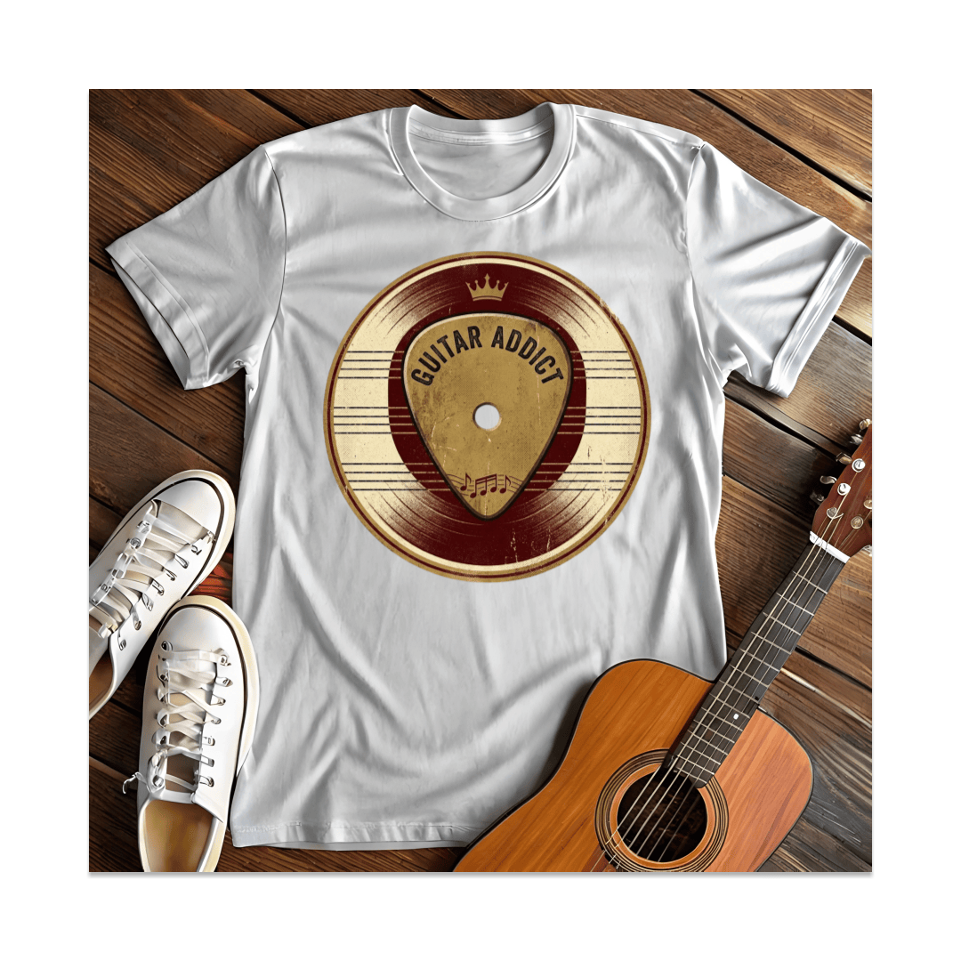 Printify T-Shirt White / S Guitar Addict Record Pick T-Shirt