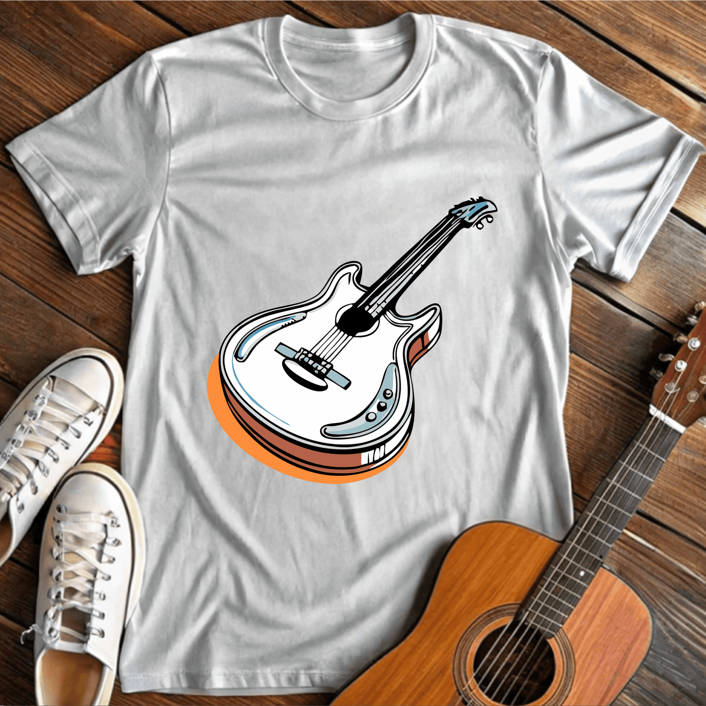 ⭐️⭐️⭐️⭐️⭐️(18) T-Shirt White / S Guitar Minimalist T-Shirt