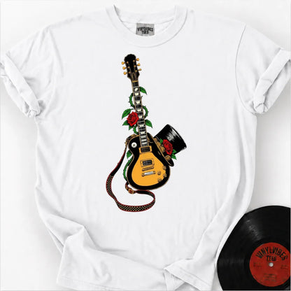 Printify T-Shirt White / S Guitar Top Hat Premium T-Shirt