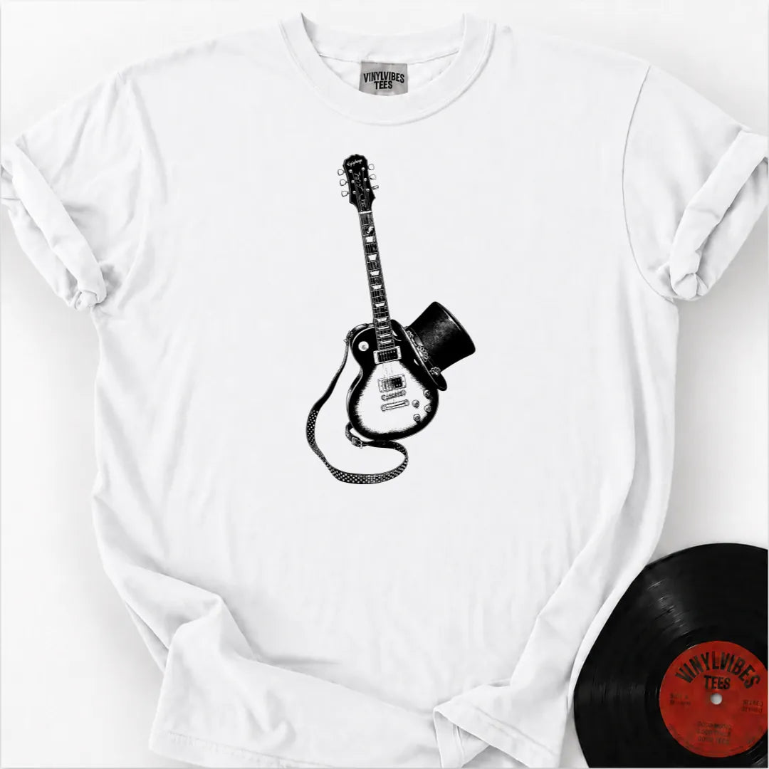 Printify T-Shirt White / S Guitar Top Hat Premium T-Shirt