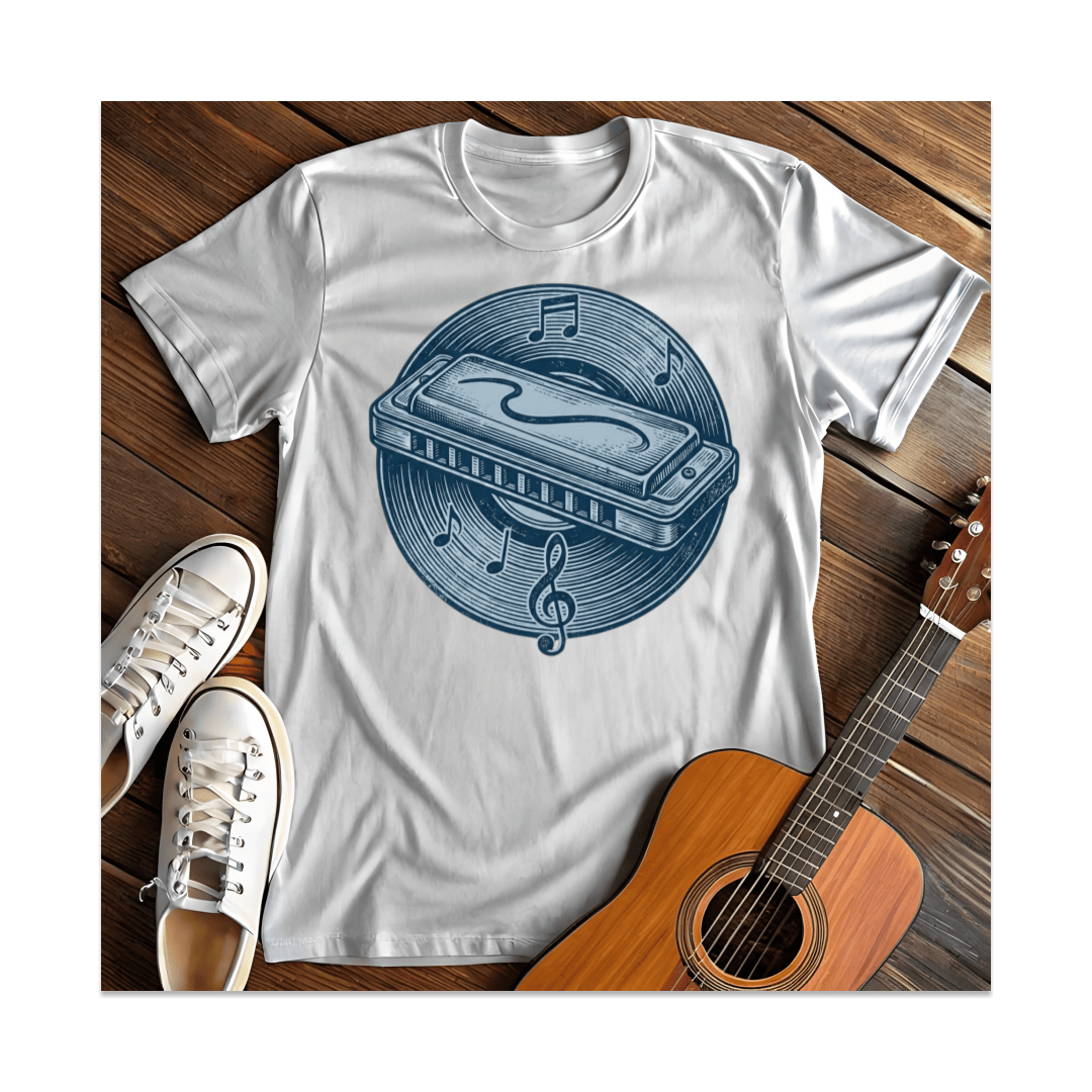 Printify T-Shirt White / S Harmonica Vinyl Record T-Shirt