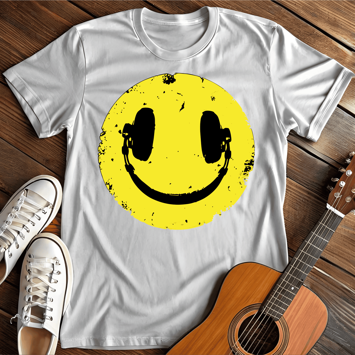 Printify T-Shirt White / S Headphone smile Bright Tee