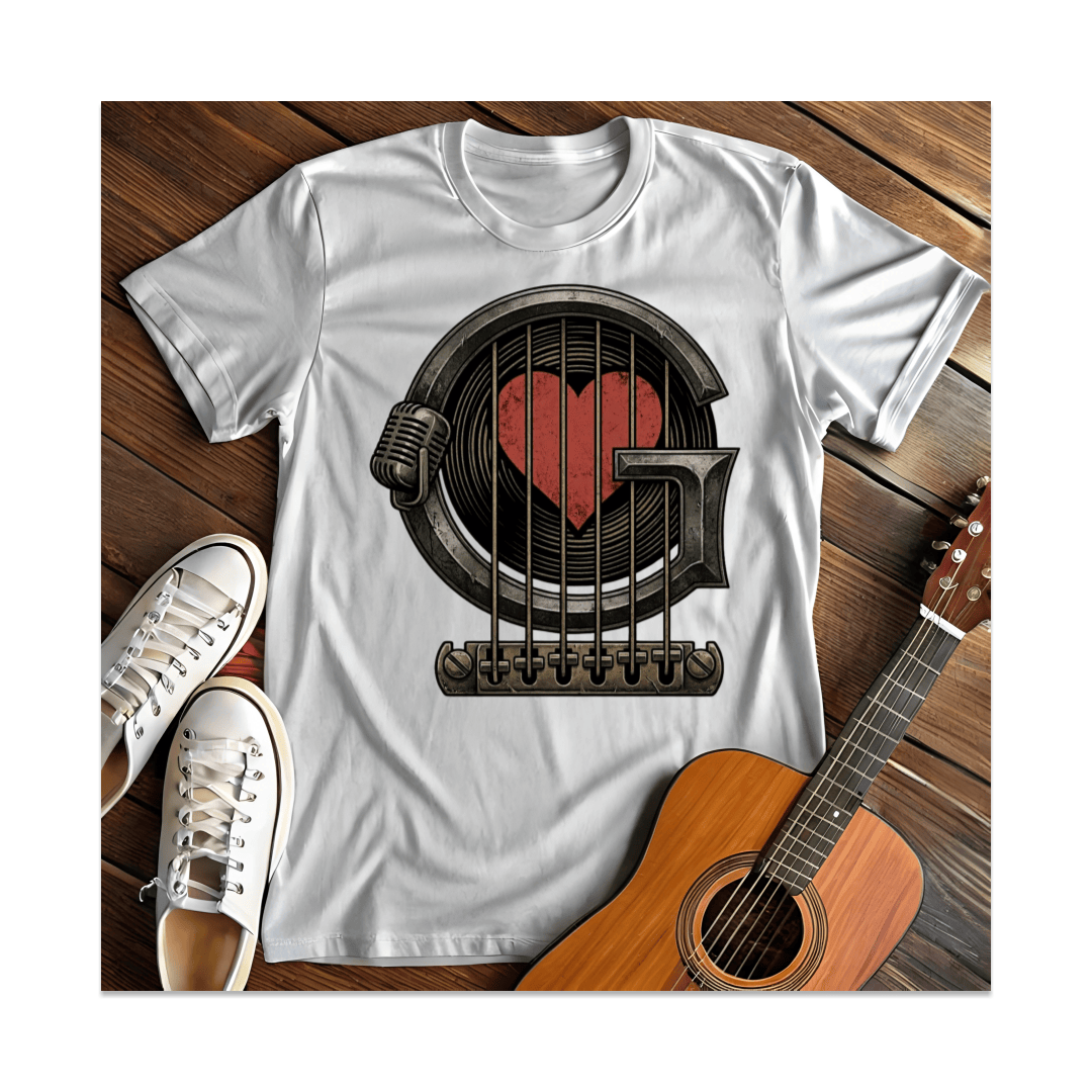 Printify T-Shirt White / S Heart Strings Microphone Vinyl T-Shirt