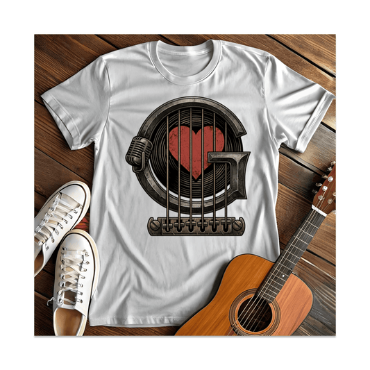 Printify T-Shirt White / S Heart Strings Microphone Vinyl T-Shirt