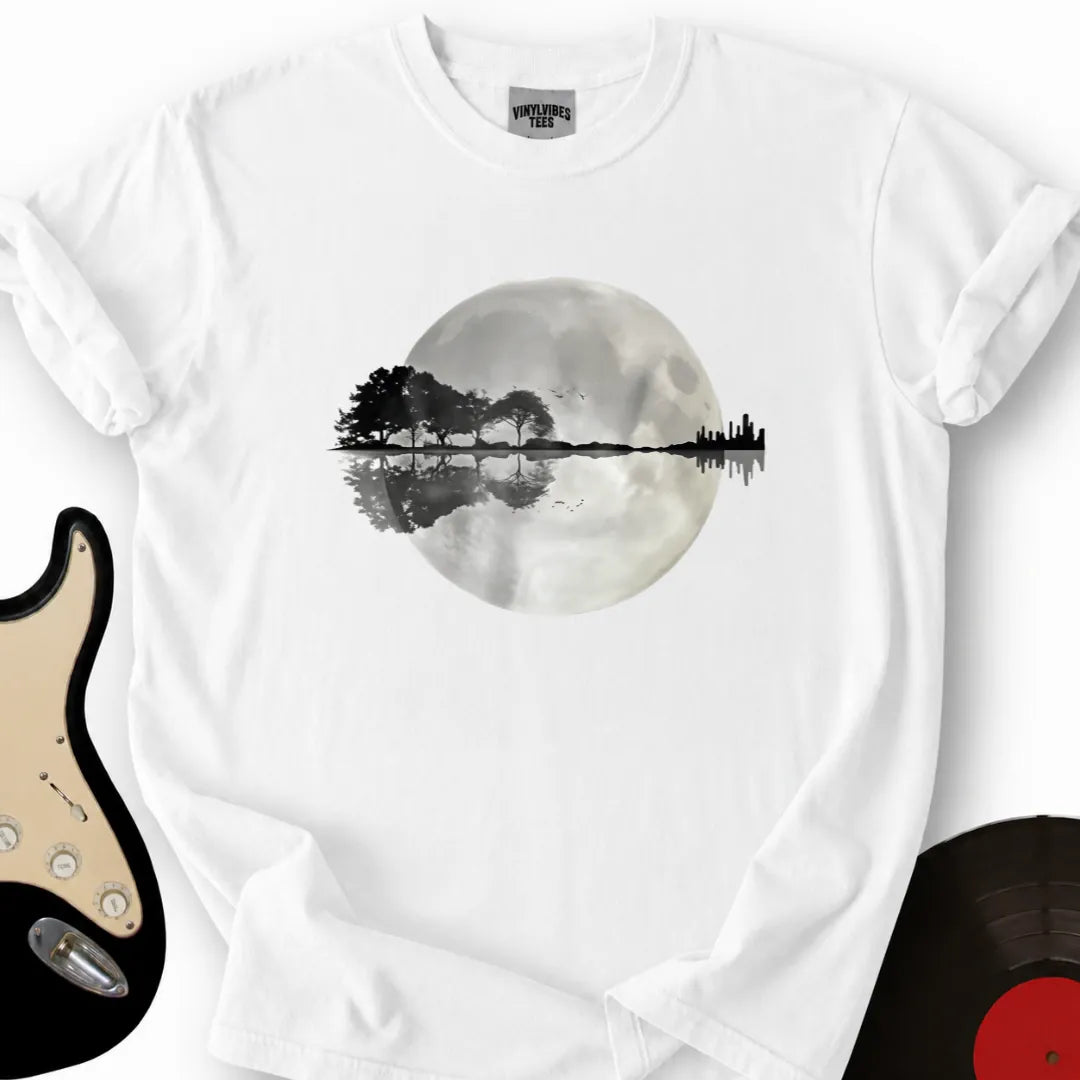 Printify T-Shirt White / S Moon Guitar T-Shirt