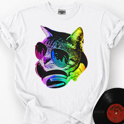 Printify T-Shirt White / S Music Cat Premium T-Shirt