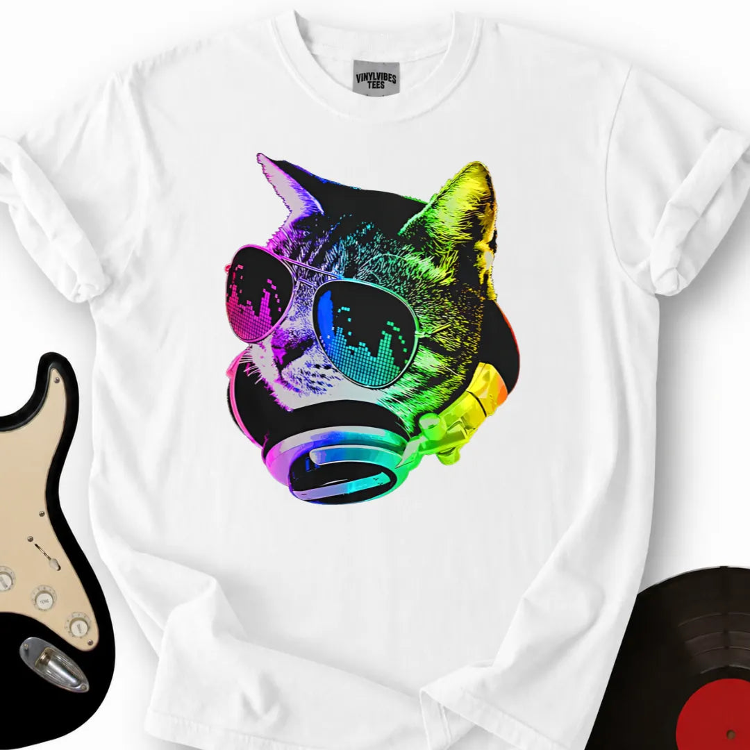 Printify T-Shirt White / S Music Cat T-Shirt