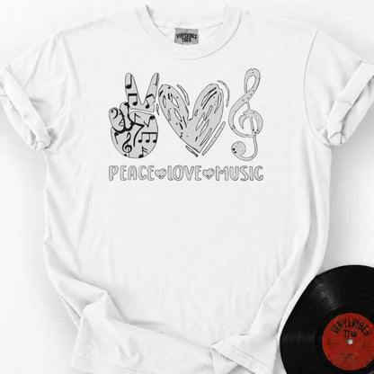 Printify T-Shirt White / S Peace Love Music Premium T-Shirt
