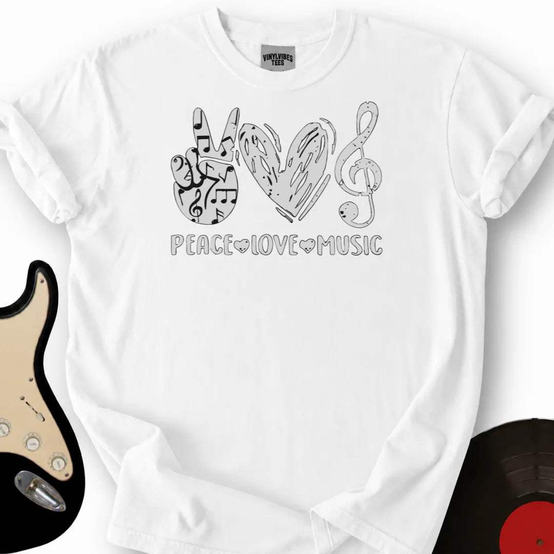 Printify T-Shirt White / S Peace Love Music T-Shirt