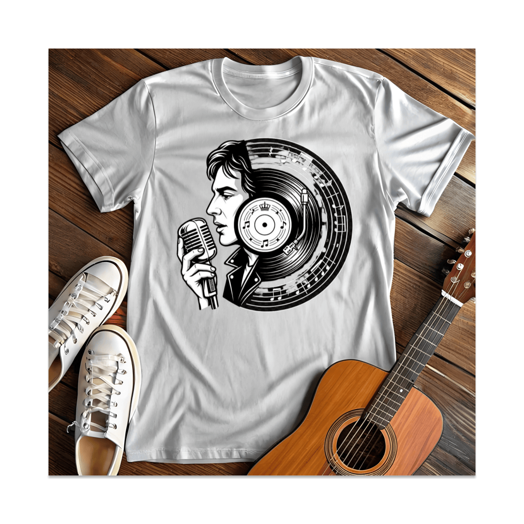 Printify T-Shirt White / S Retro Singer Microphone Vinyl T-Shirt