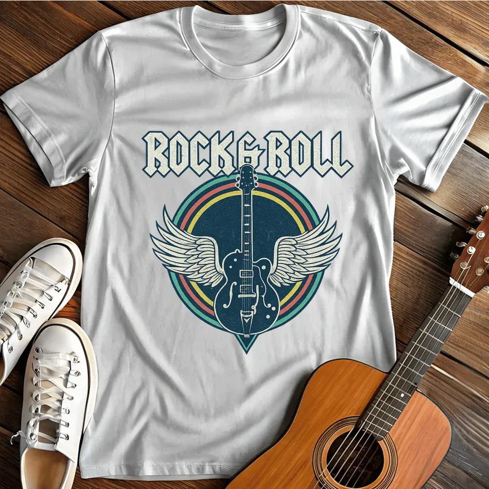 Printify T-Shirt White / S Rock Roll Guitar Wings Music T Shirt
