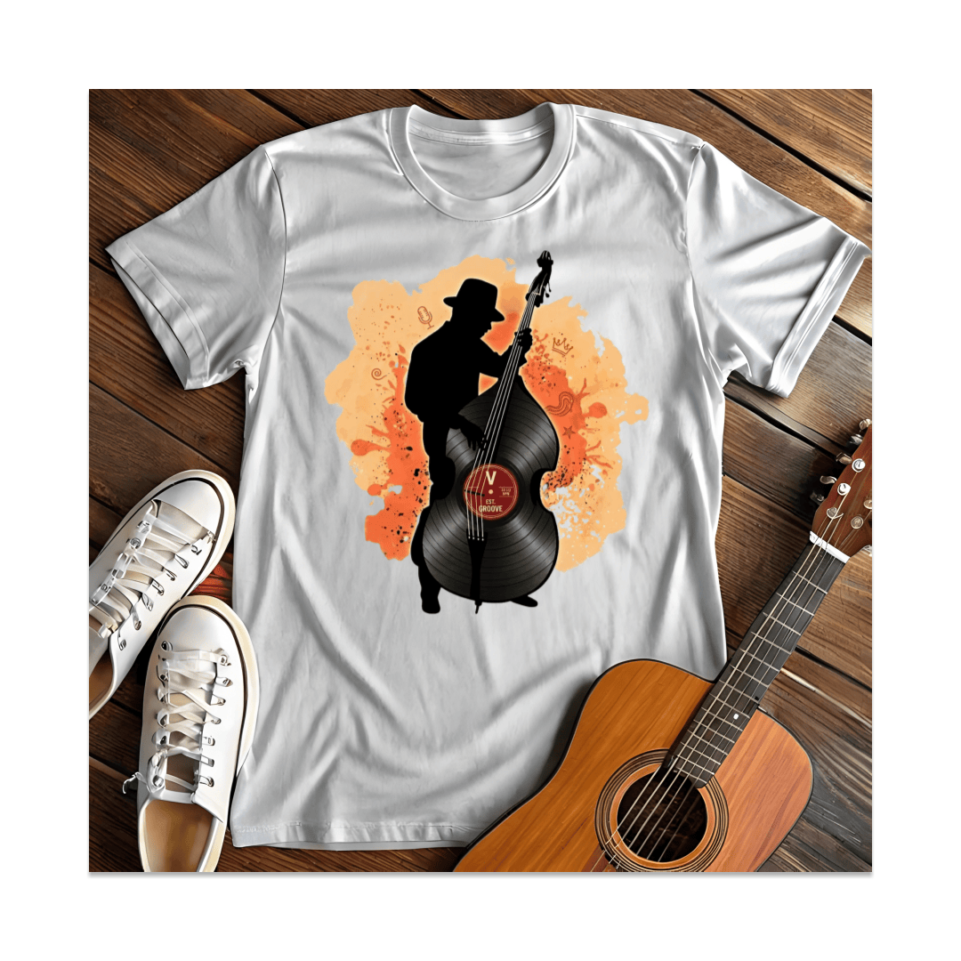 Printify T-Shirt White / S Upright Bass Player Vinyl Silhouette T-Shirt