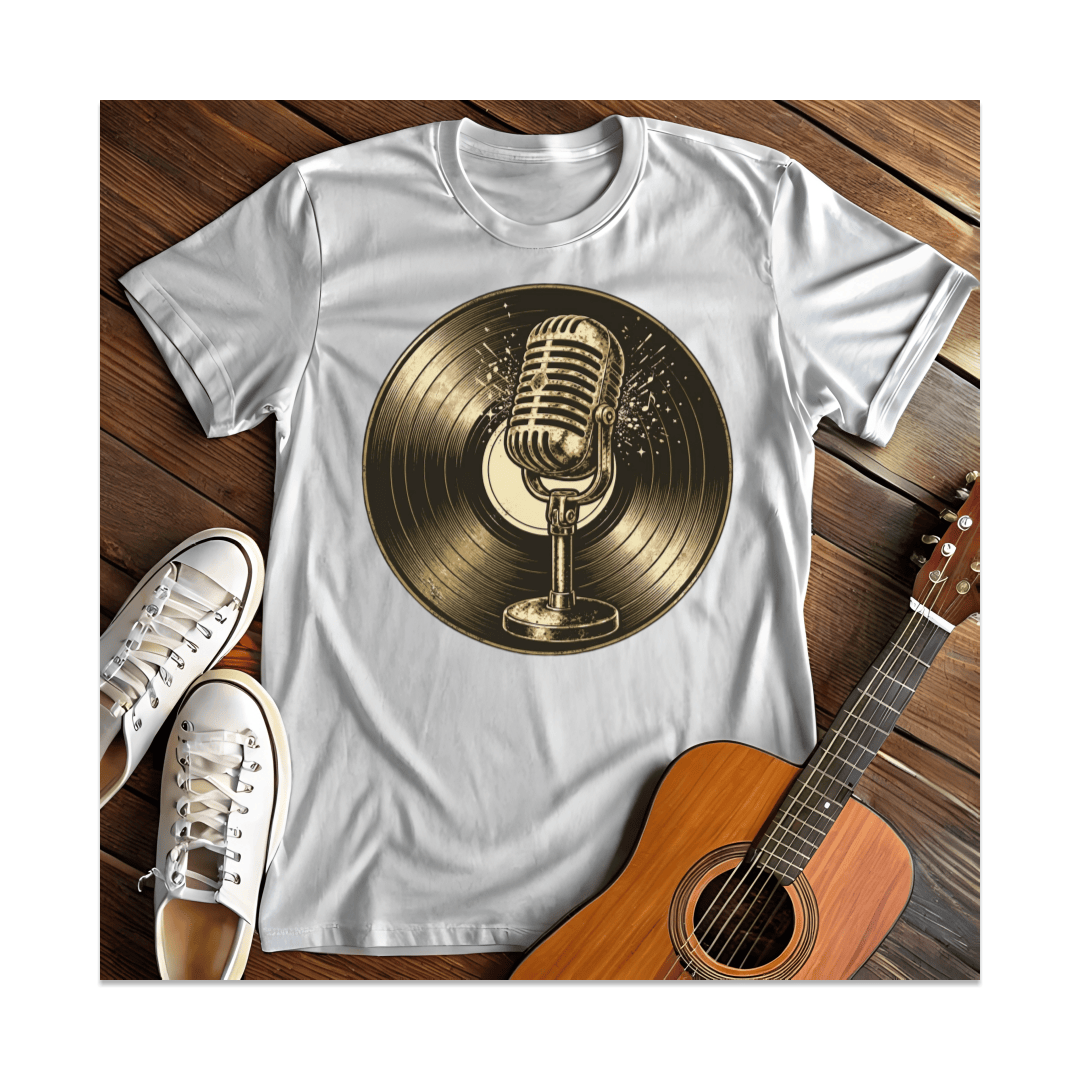 Printify T-Shirt White / S Vintage Microphone Vinyl T-Shirt