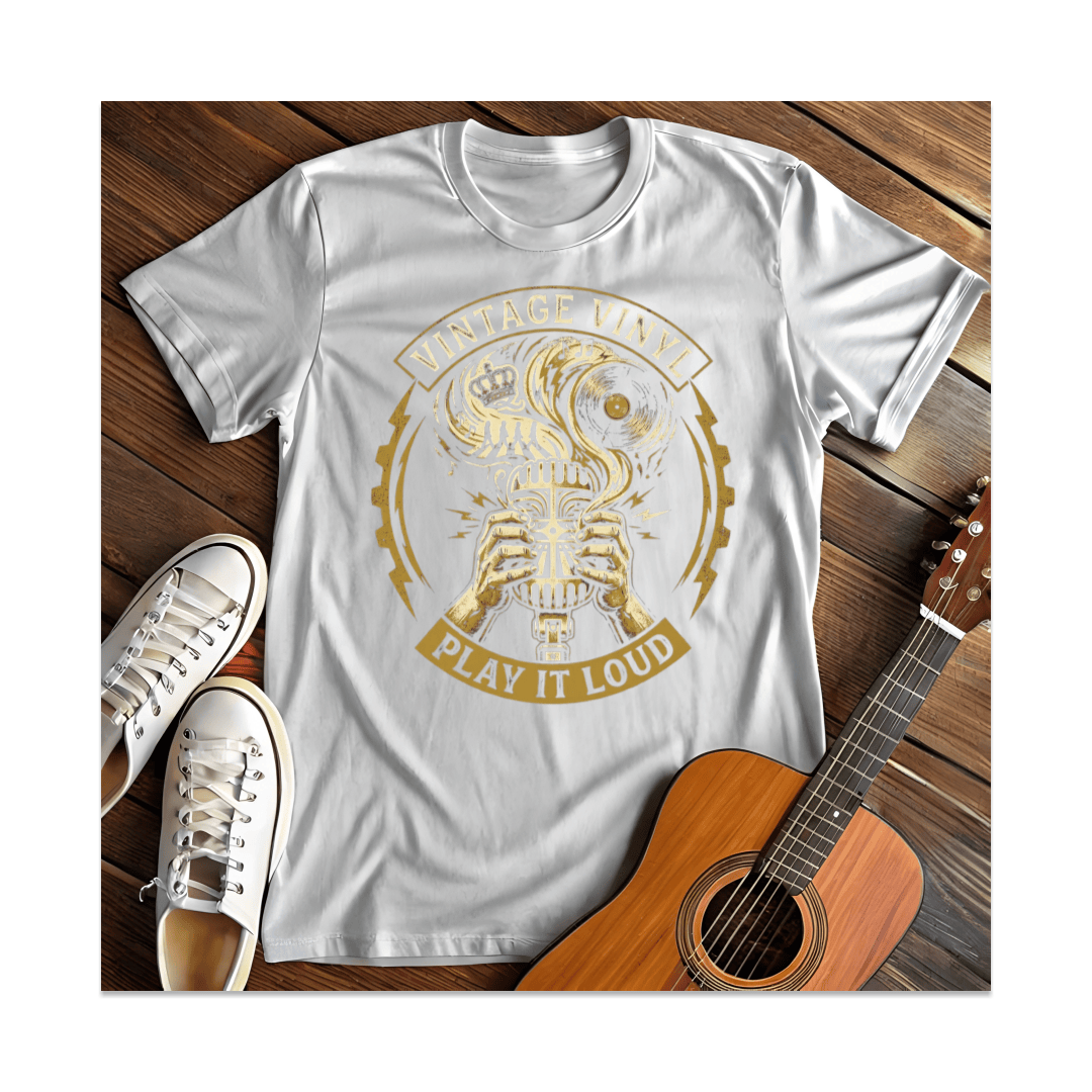Printify T-Shirt White / S Vintage Vinyl Play It Loud T-Shirt