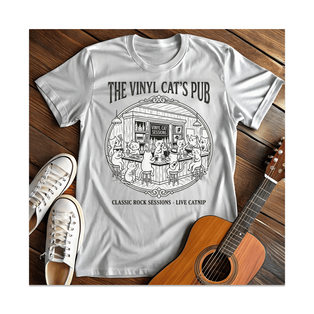 Printify T-Shirt White / S Vinyl Cat's Pub T-Shirt