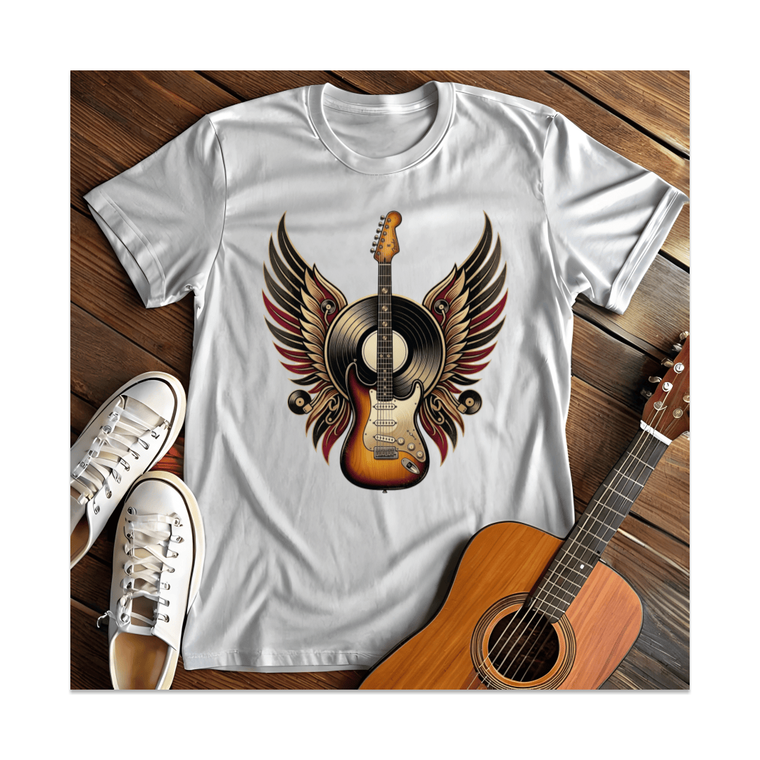 Printify T-Shirt White / S Winged Guitar And Vinyl T-Shirt