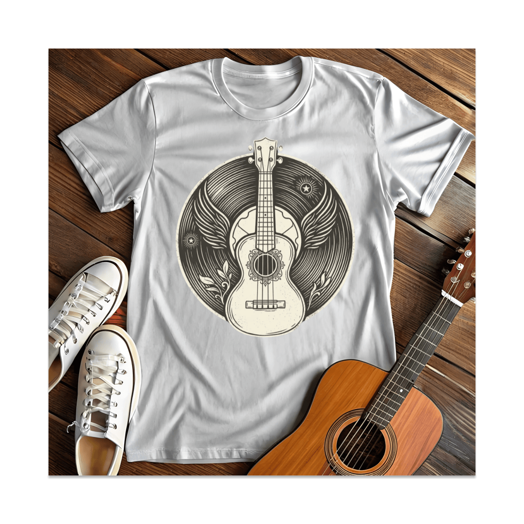 Printify T-Shirt White / S Winged Ukulele Vinyl T-Shirt