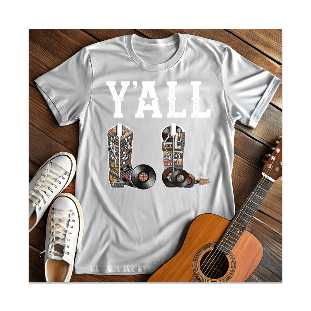 Printify T-Shirt White / S Y'all Music Media Cowboy Boots T-Shirt