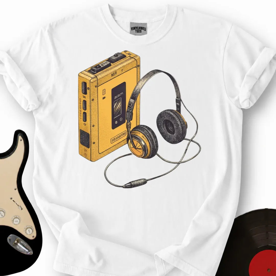 Printify T-Shirt White / S Yellow Walkman T-Shirt